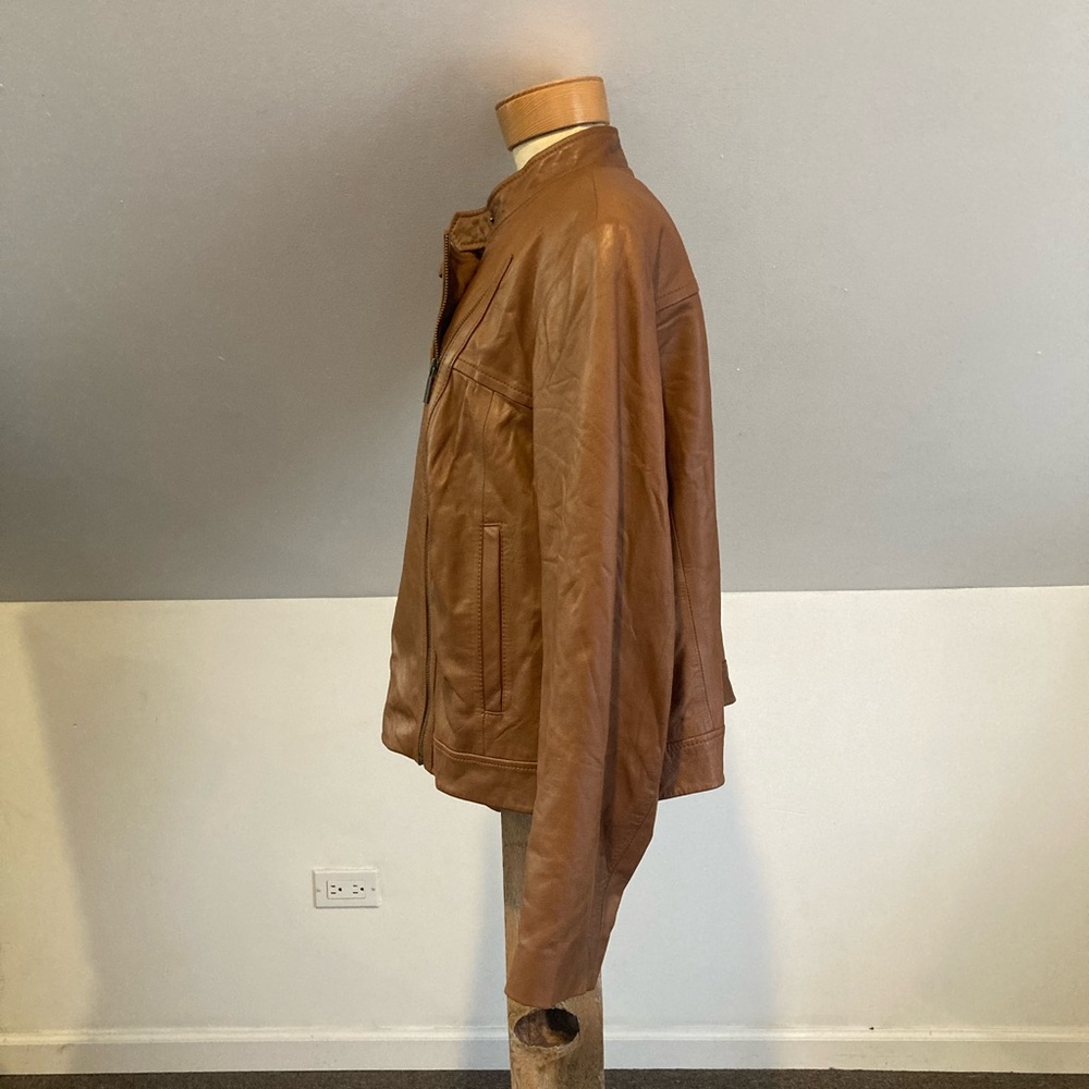 MICHAEL Michael Kors Leather Moto Jacket in Luggage - Picture 11 of 14